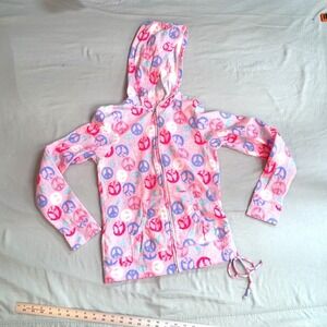 Pink Peace Sign Full Zip Up‎ Hoodie Kids Extra Large XL Girls